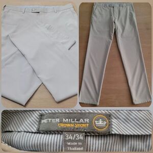 Flaw🚨 Peter Millar Crown Active Chino Performance Golf Pants 34x33 Beige #70C